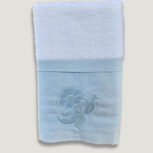 Toalha de Lavabo Bordada 100% Algodão | Barrado em Linho Azul