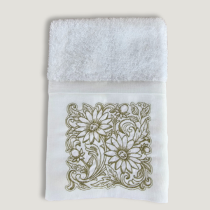 Toalha de Lavabo Bordada 100% Algodão com barrado em linho