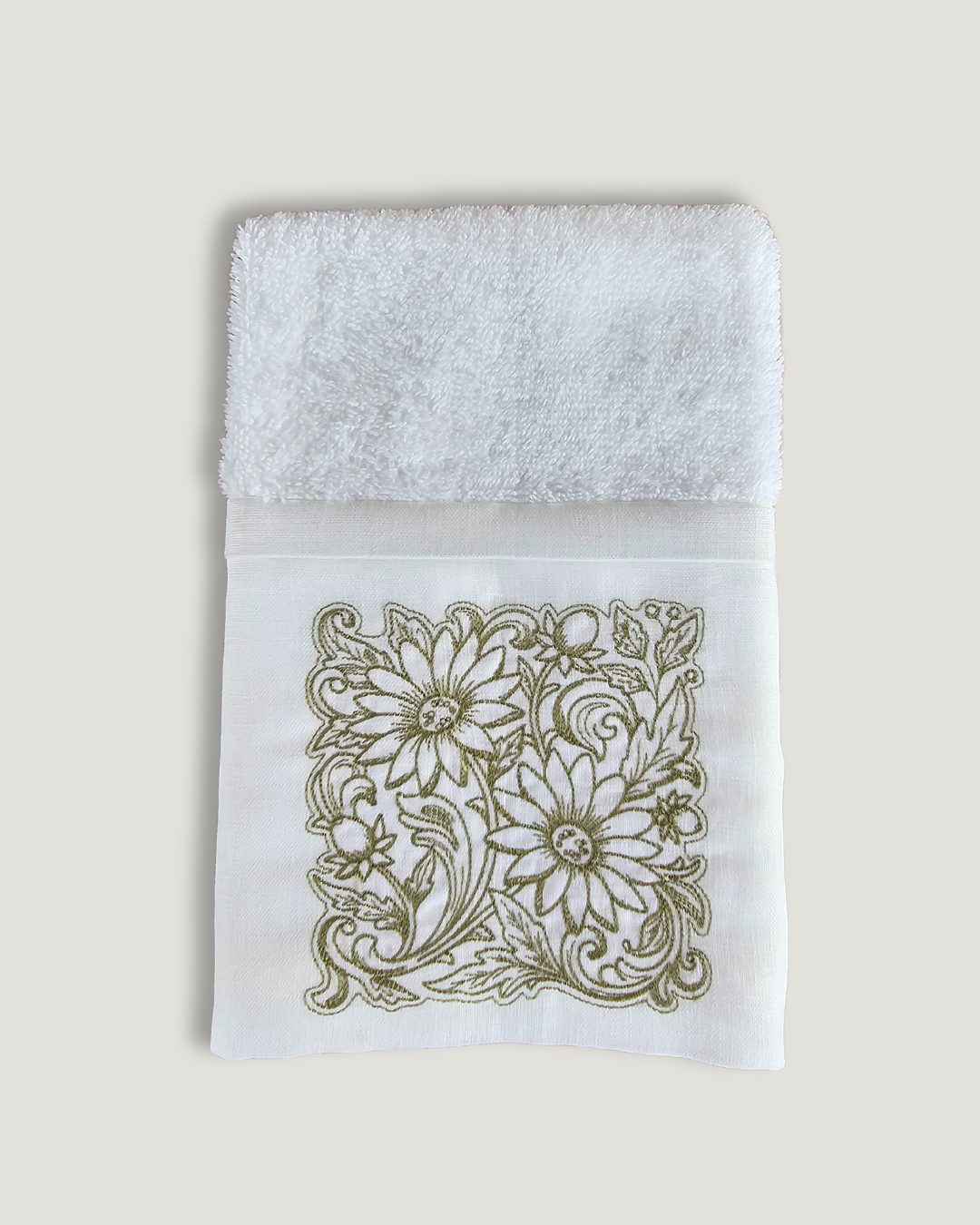 Toalha de Lavabo Bordada 100% Algodão com barrado em linho
