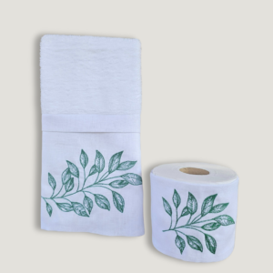 Conjunto Toalha de Lavabo e Porta Papel Higiênico 100% Algodão Bordados