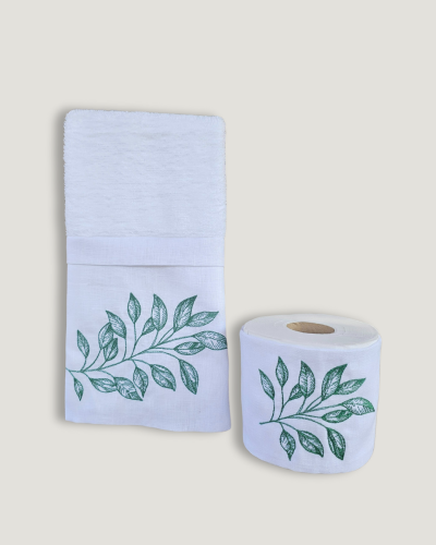 Toalha de lavabo bordada 100% algodão almofada decorativa e porta papel higienico (1)